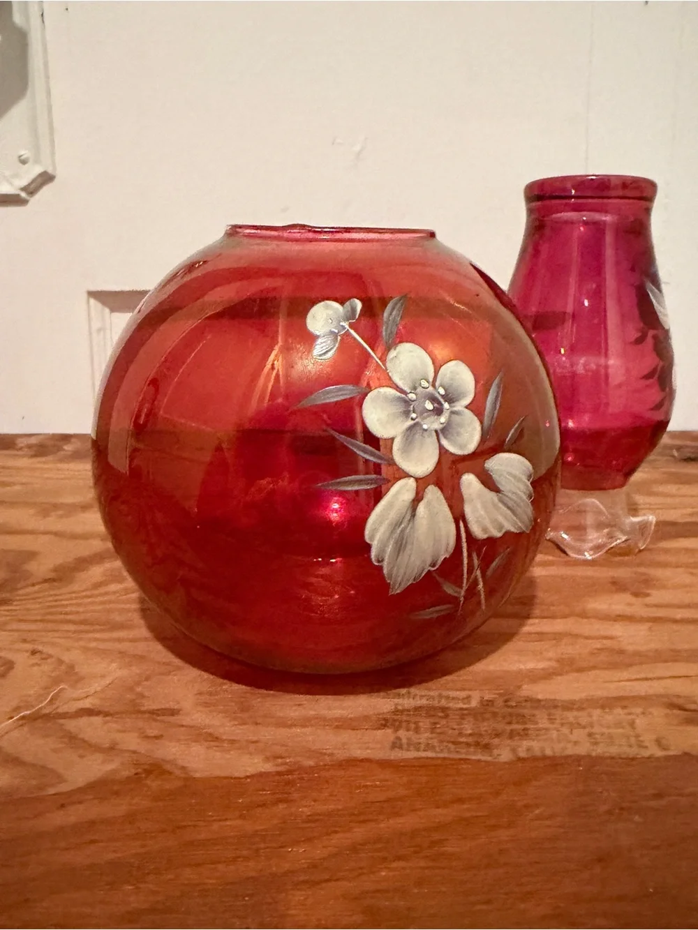 Fenton Vintage Red Cranberry Glass Ruffeled Vase Set